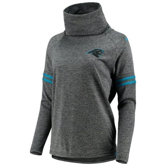 NIKE Sz M Unisex Heather Black Carolina Panthers Funnel Neck Raglan Performance - Picture 1 of 11